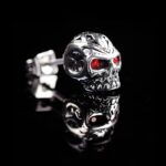 Red Eye Skull Stud Earrings, Retro Punk Skeleton Gem Inlay