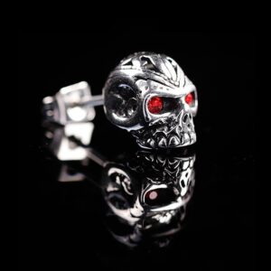 Red Eye Skull Stud Earrings, Retro Punk Skeleton Gem Inlay