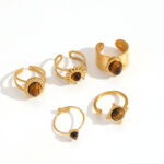 Fashionable Open-Design Tiger’s Eye Stainless Ring for Women - 18 K Gold Plated