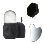 Stainless steel facial ice tray set, portable facial gua sha board, skincare tool, silicone facial ice tray