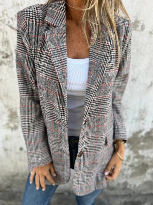 Retro Houndstooth Women’s Cardigan Coat with Lapel Pockets Retro Houndstooth Women’s Cardigan Coat with Lapel Pockets