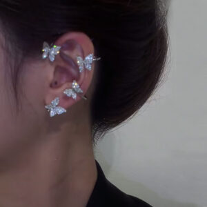 Flashy Diamond-Look Geometry Ear Cuff Earrings in Gold Tone