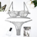 Sexy three-piece lingerie set with lace patterns, see-through cutouts, and underwire. A popular two-piece lingerie set.
