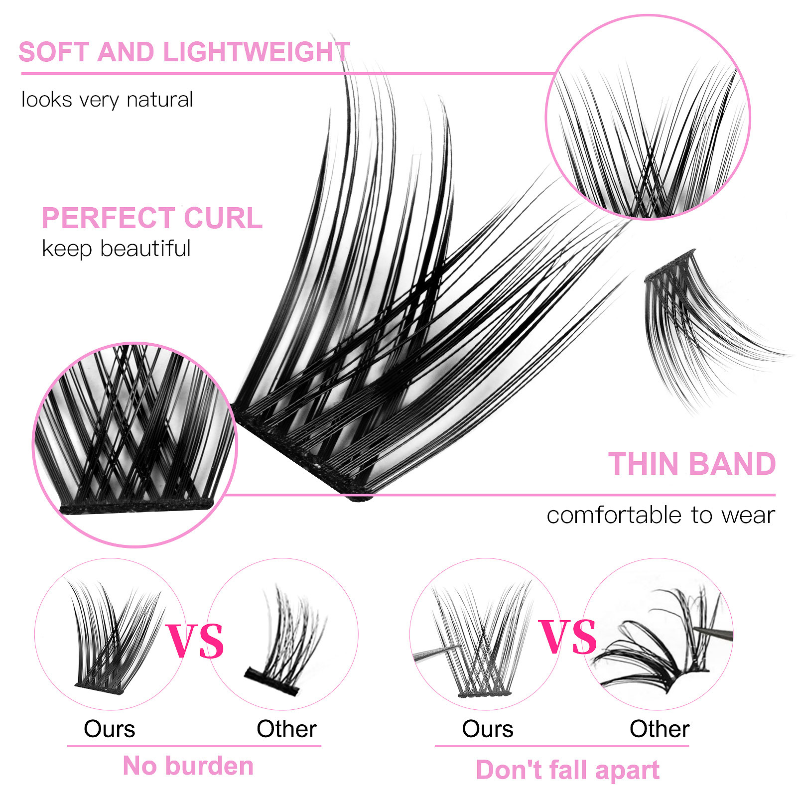 Natural Black Cluster Fake Eyelashes with Segmented Double Tape