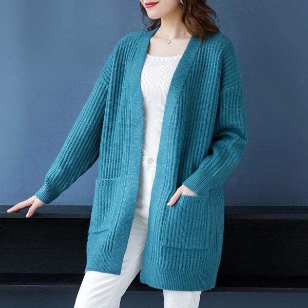 Women's mid-length cardigan for spring and autumn 2021, plus size, loose knitted shawl, versatile sweater.