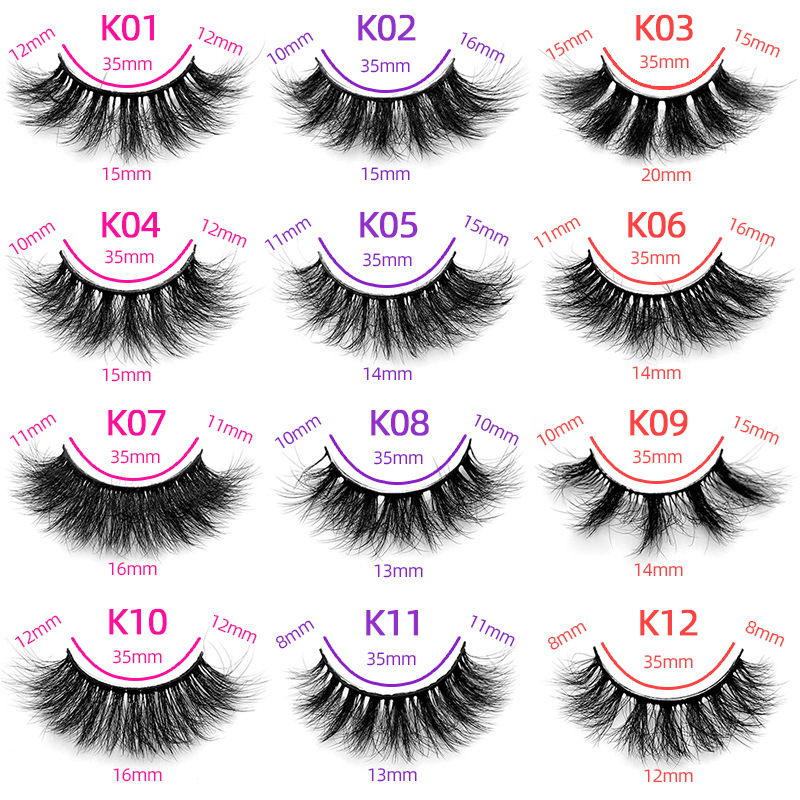 New product 5d mink hair fried false eyelashes natural thick style messy curled eyelashes K01-K12 pull-out box
