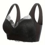 Plus-size women's lingerie, sexy lace, thin, wire-free vest style, plus size sports sleep bra with push-up support.