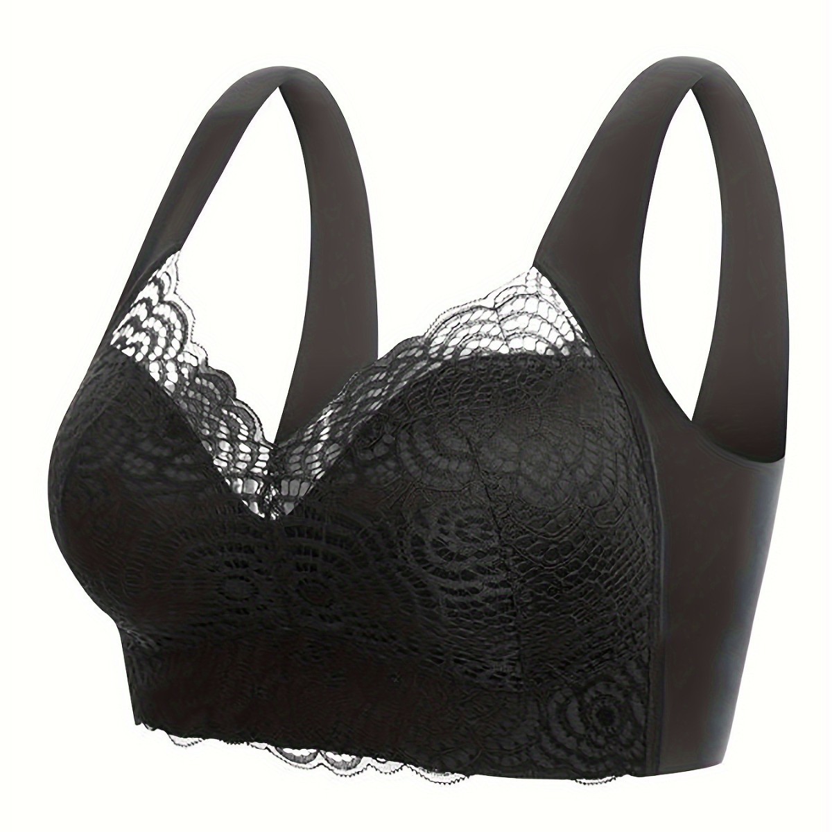Plus-size women's lingerie, sexy lace, thin, wire-free vest style, plus size sports sleep bra with push-up support.