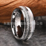 Bold 8 mm Silver Wire Tungsten Steel Ring with Mother-of-Pearl