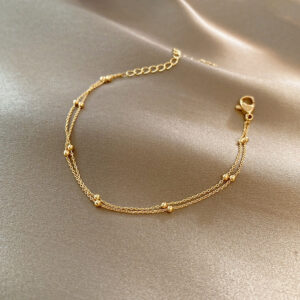 Retro Double-Layer Anklet Bracelet for Women, Gold/Silver