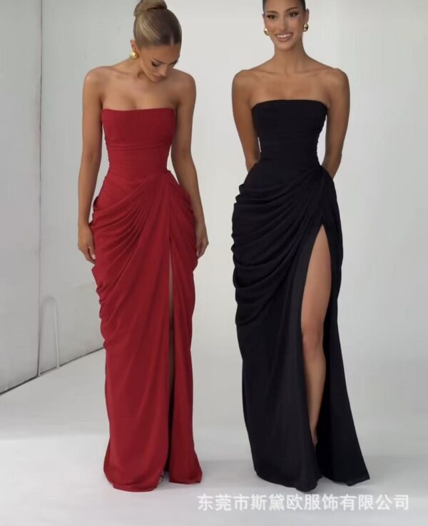 SDM225 Elegant Yellow New Sexy Strapless Slit Dress, 2026 New Arrival, Wholesale Export Goods