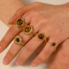 Fashionable Open-Design Tiger’s Eye Stainless Ring for Women - 18 K Gold Plated