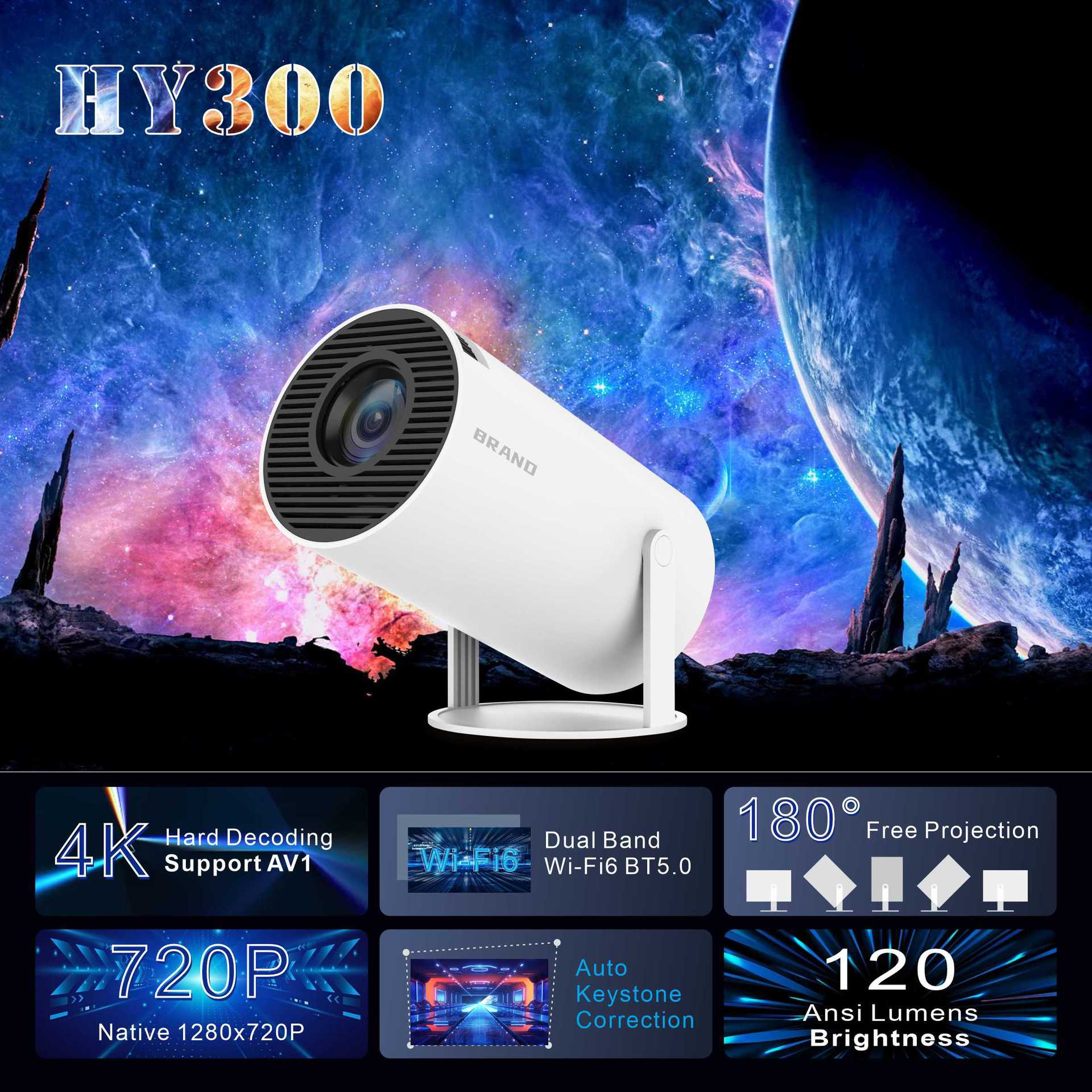 HY300/HY300pro projector, smart Android 4K home wireless portable screen projection 13720P. HY300/HY300pro projector, smart Android 4K home wireless portable screen projection 13720P.