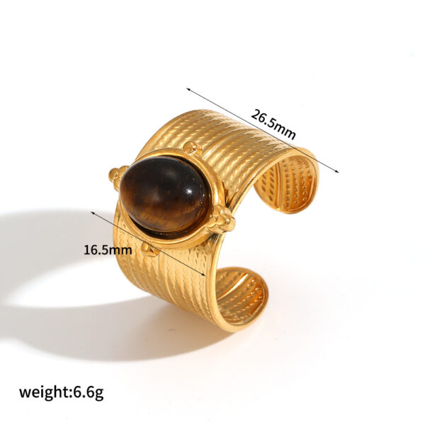 Fashionable Open-Design Tiger’s Eye Stainless Ring for Women - 18 K Gold Plated