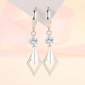 Geometric Diamond-Shape Long Earrings, Gold-Plated Crystal