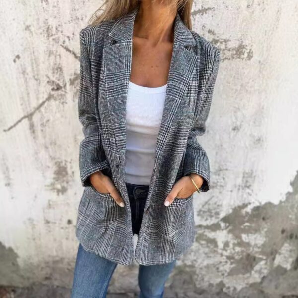 Retro Houndstooth Women’s Cardigan Coat with Lapel Pockets Retro Houndstooth Women’s Cardigan Coat with Lapel Pockets