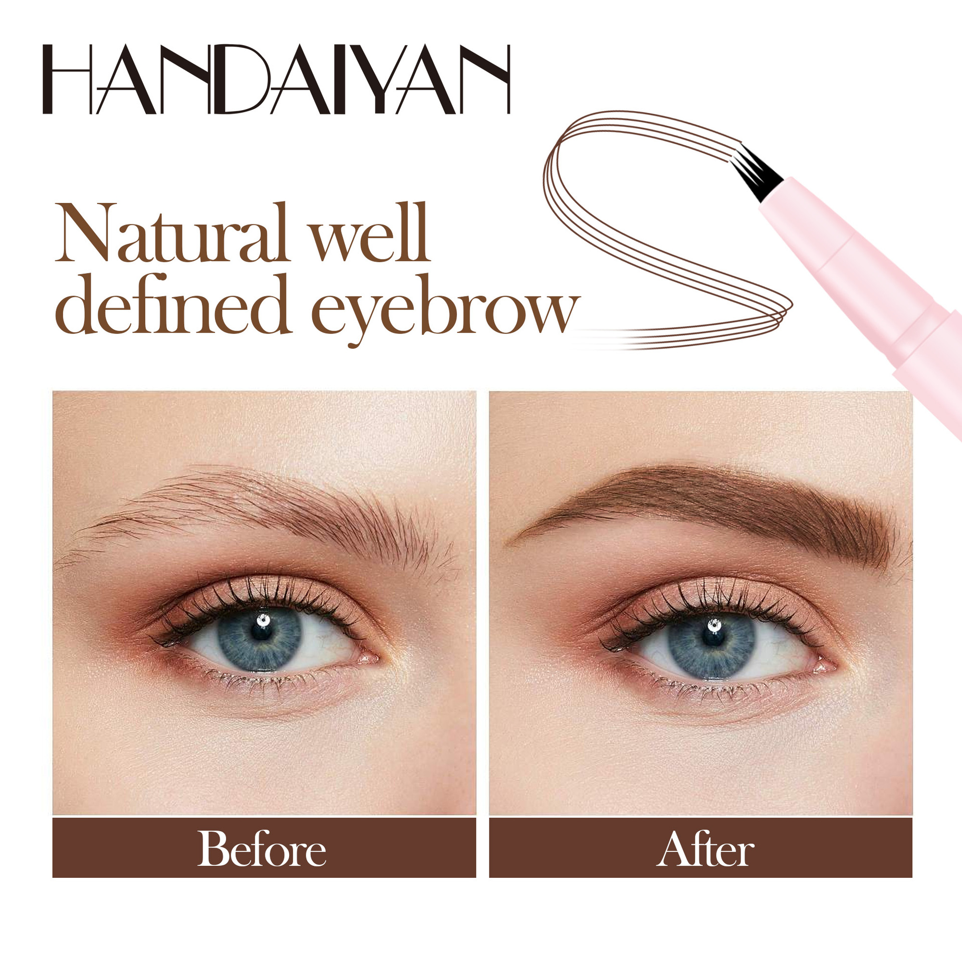 Waterproof Sweat-Proof Eyebrow Pencil with 4-Fork Tip