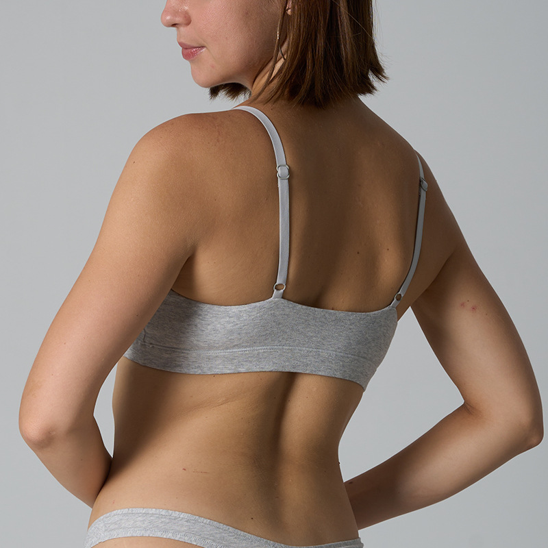 Deep V Wire-Free Pure Cotton Triangle Bralette for Home Wear