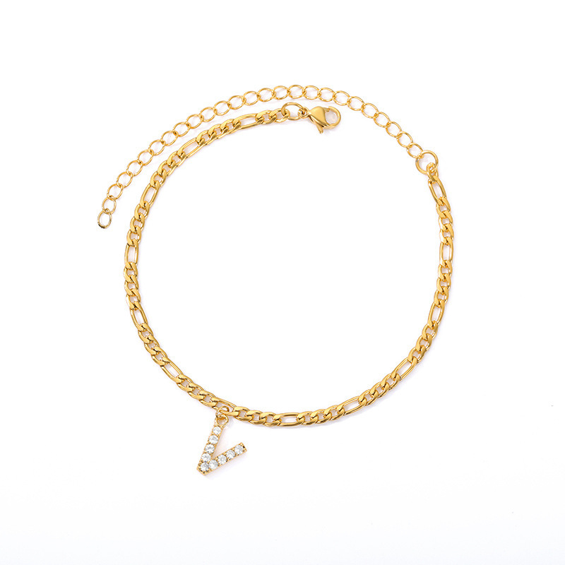 European and American simple micro-inlaid zircon stainless steel chain letter couple anklet 26 English letter pendant anklet European and American simple micro-inlaid zircon stainless steel chain letter couple anklet 26 English letter pendant anklet