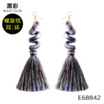 Boho Green Tassel Earrings for Women, Cotton Thread Long Drop