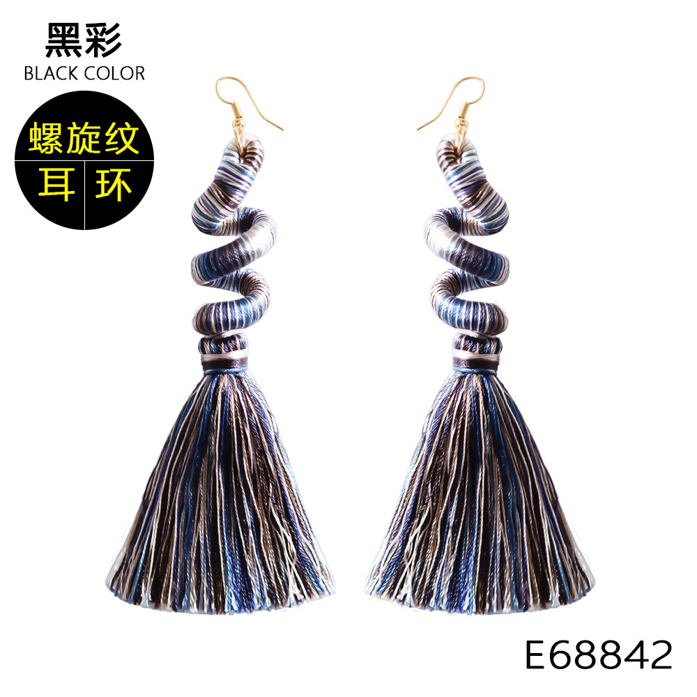 Boho Green Tassel Earrings for Women, Cotton Thread Long Drop
