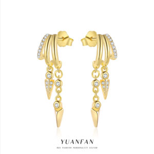 Layered Triangle Zircon 925 Sterling Silver Earrings for Women
