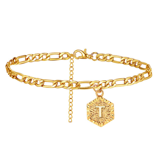 New cross-border summer anklet European and American creative hexagonal letter A copper foot ornaments stainless steel fashion accessories New cross-border summer anklet European and American creative hexagonal letter A copper foot ornaments stainless steel fashion accessories