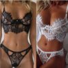 Sexy European and American style lingerie, eyelash lace three-piece lingerie set, factory direct wholesale.