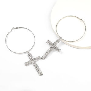 Geometric Diamond-Cut Cross Claw Chain Earrings for Women
