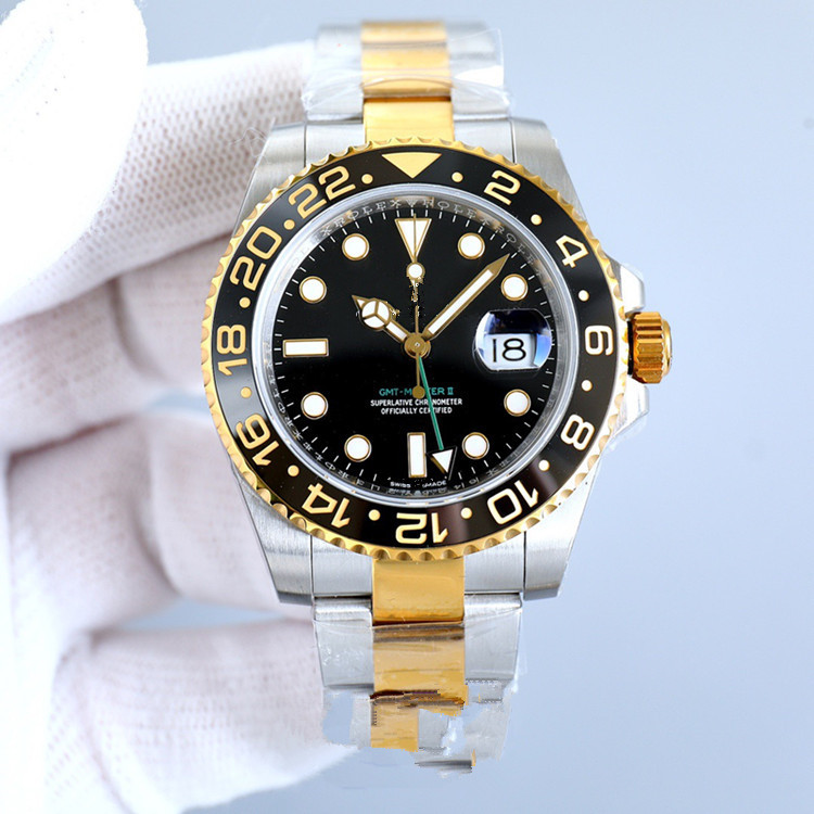 Glow-in-the-Dark GMT Mechanical Watch with Steel Strap 40.5 mm