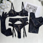 Bold Tie-Dye 5-Piece Lingerie Set with Leopard Print Gloves