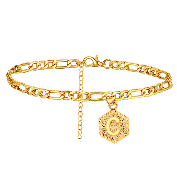 New cross-border summer anklet European and American creative hexagonal letter A copper foot ornaments stainless steel fashion accessories New cross-border summer anklet European and American creative hexagonal letter A copper foot ornaments stainless steel fashion accessories