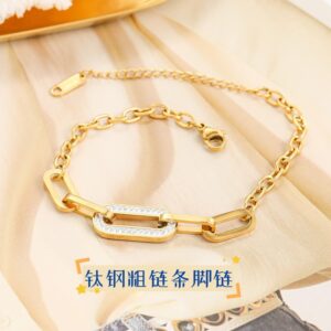 Geometric O-Shaped Diamond Anklet with Thick Chain Gold