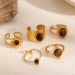 Fashionable Open-Design Tiger’s Eye Stainless Ring for Women - 18 K Gold Plated
