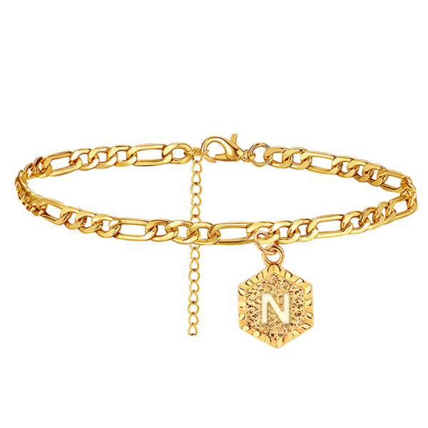 New cross-border summer anklet European and American creative hexagonal letter A copper foot ornaments stainless steel fashion accessories New cross-border summer anklet European and American creative hexagonal letter A copper foot ornaments stainless steel fashion accessories