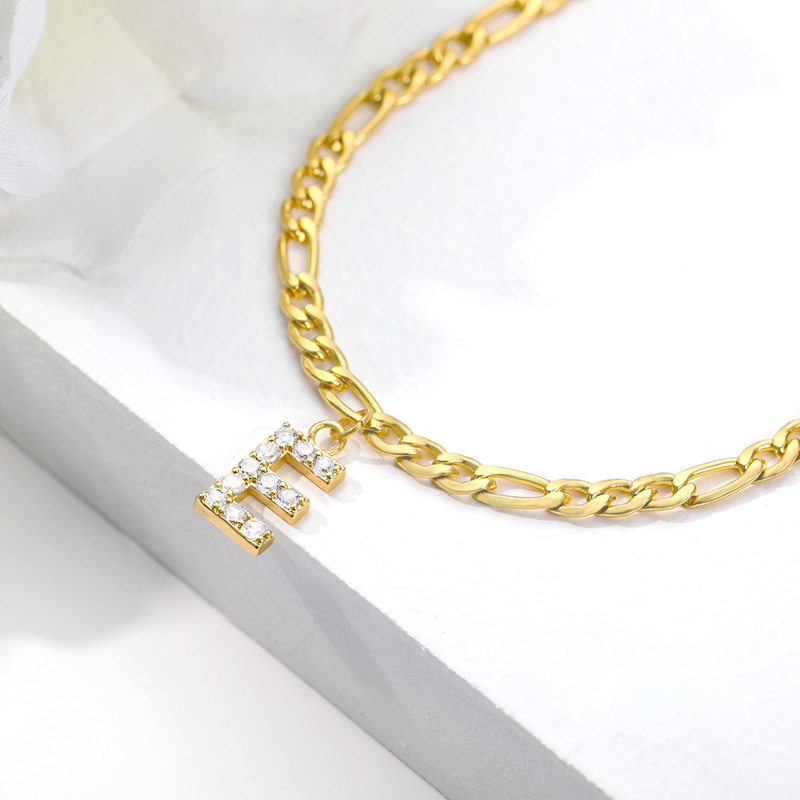 European and American simple micro-inlaid zircon stainless steel chain letter couple anklet 26 English letter pendant anklet European and American simple micro-inlaid zircon stainless steel chain letter couple anklet 26 English letter pendant anklet