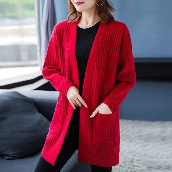 Women's mid-length cardigan for spring and autumn 2021, plus size, loose knitted shawl, versatile sweater.
