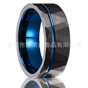 Two-Tone Electroplated 8 mm Blue Tungsten Steel Ring