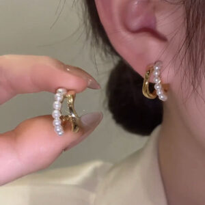 Polished 925 Silver Pearl Zircon Needle Earrings for Daily Wear