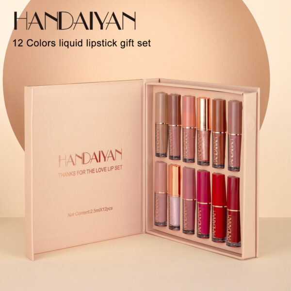 Explosive foreign trade HANDAIYAN 12-color book lip gloss set matte pearlescent non-stick cup lip glaze lipstick cross-border Explosive foreign trade HANDAIYAN 12-color book lip gloss set matte pearlescent non-stick cup lip glaze lipstick cross-border