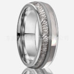 Bold 8 mm Silver Wire Tungsten Steel Ring with Mother-of-Pearl