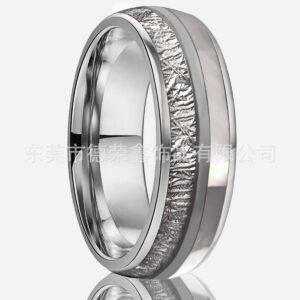 Bold 8 mm Silver Wire Tungsten Steel Ring with Mother-of-Pearl