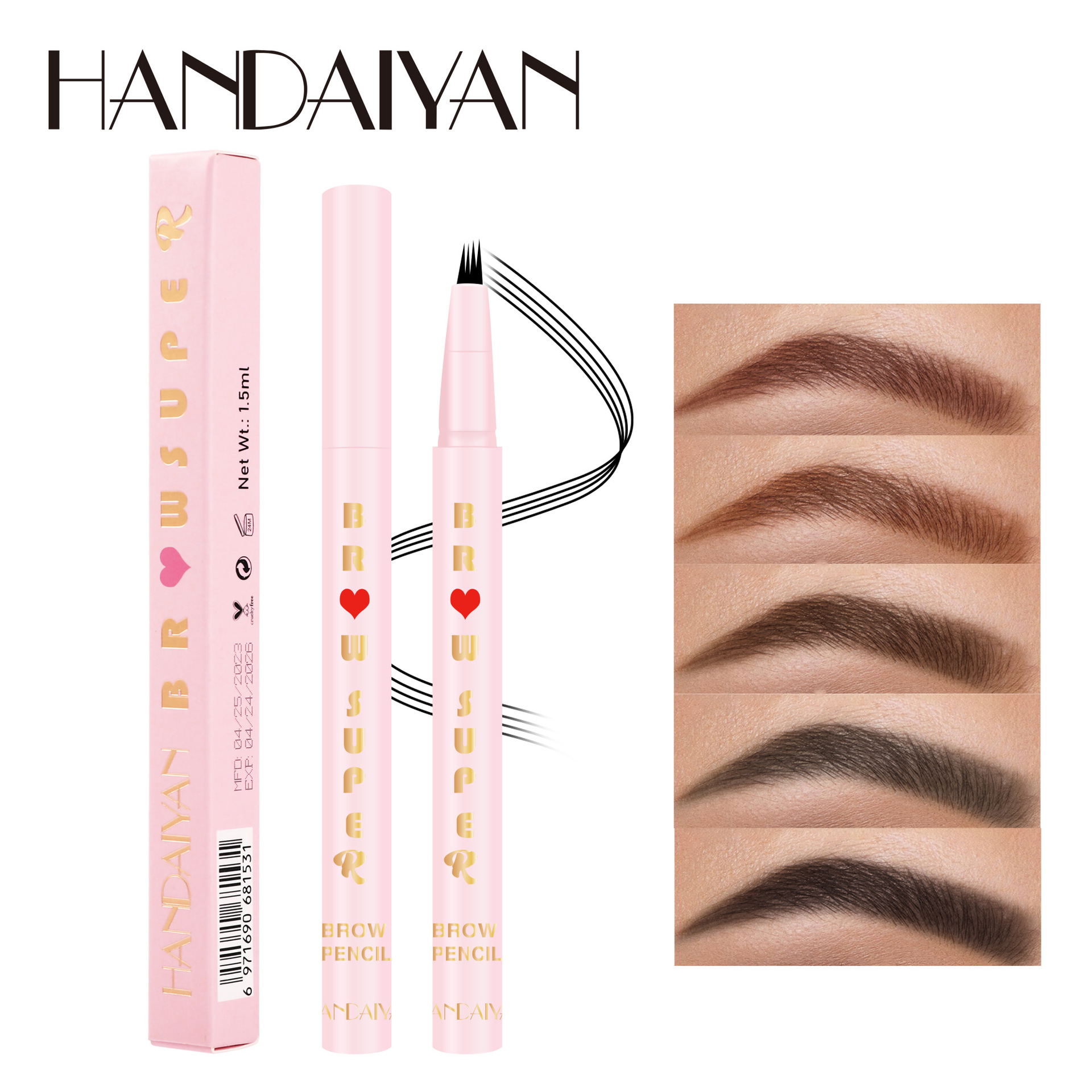 Waterproof Sweat-Proof Eyebrow Pencil with 4-Fork Tip