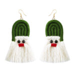 Boho Green Tassel Earrings for Women, Cotton Thread Long Drop