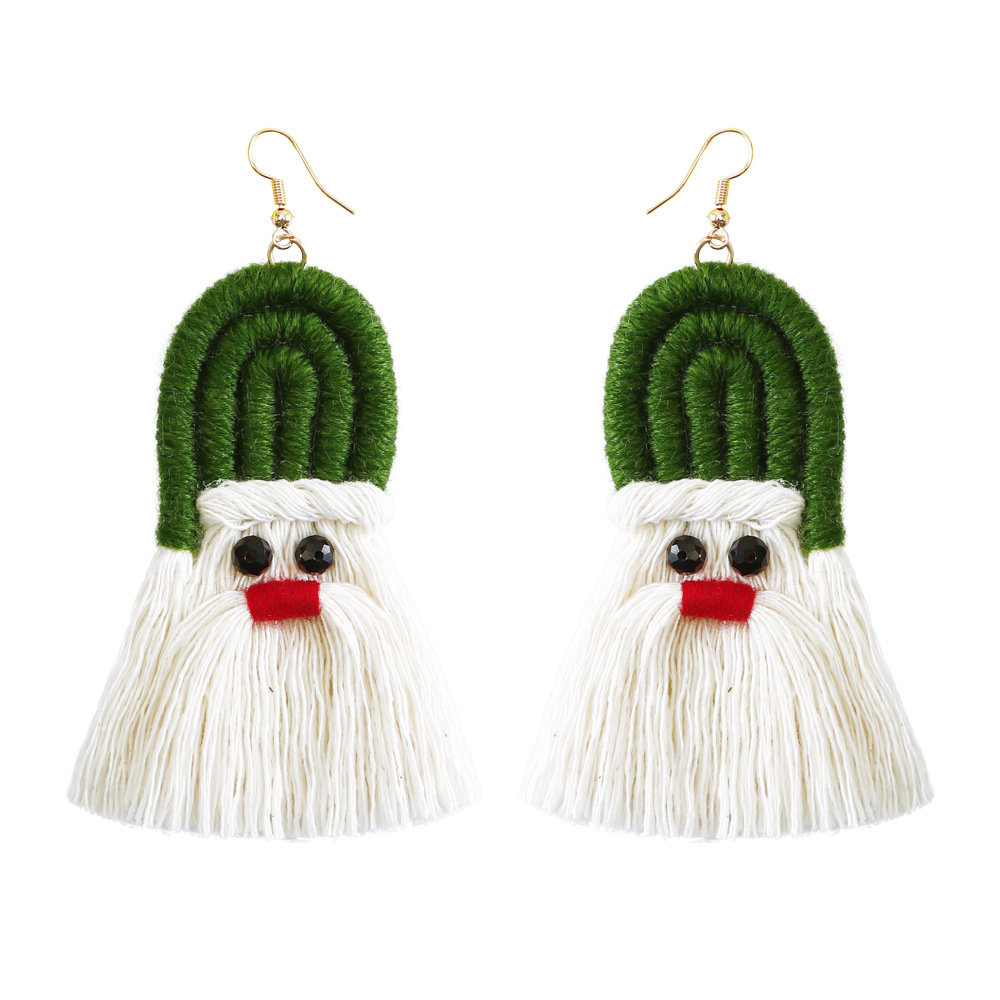 Boho Green Tassel Earrings for Women, Cotton Thread Long Drop