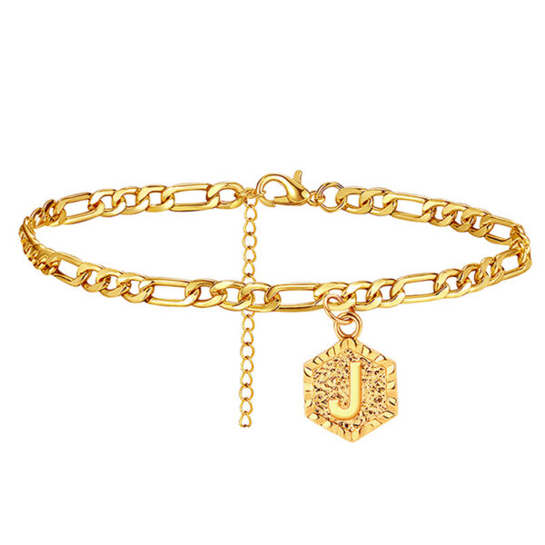 New cross-border summer anklet European and American creative hexagonal letter A copper foot ornaments stainless steel fashion accessories New cross-border summer anklet European and American creative hexagonal letter A copper foot ornaments stainless steel fashion accessories