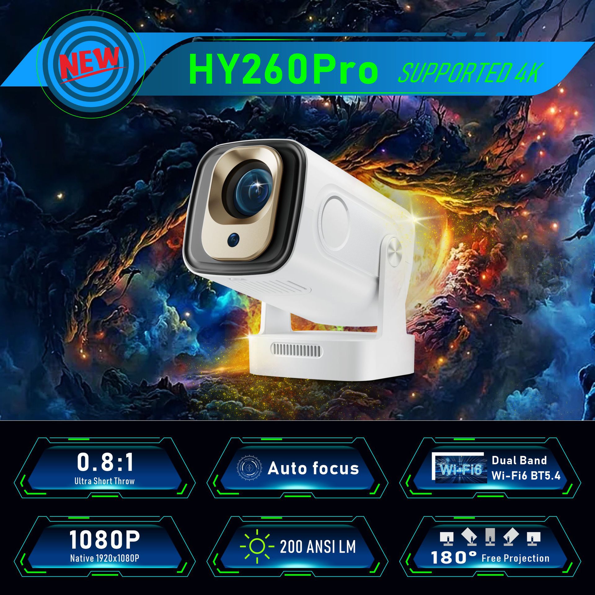 HY300/HY300pro projector, smart Android 4K home wireless portable screen projection 13720P. HY300/HY300pro projector, smart Android 4K home wireless portable screen projection 13720P.