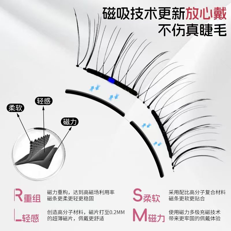 Soft magnetic adhesive zero-glue false eyelashes, ultra-natural, realistic, thick, curled, and portable M02 style, the same style as YueTong false eyelashes.