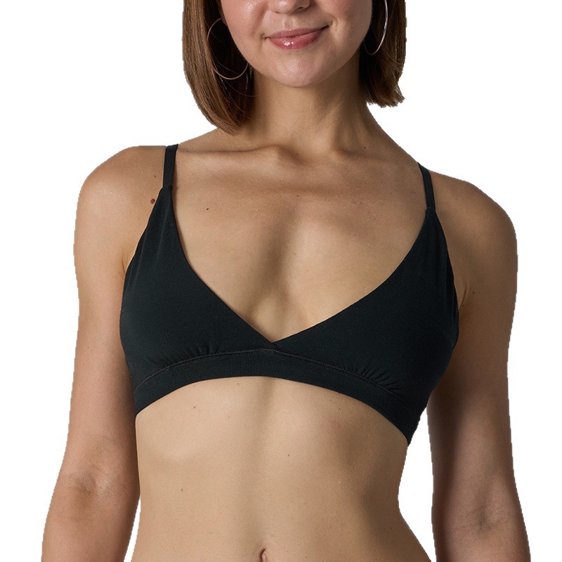 Deep V Wire-Free Pure Cotton Triangle Bralette for Home Wear