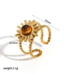 Fashionable Open-Design Tiger’s Eye Stainless Ring for Women - 18 K Gold Plated
